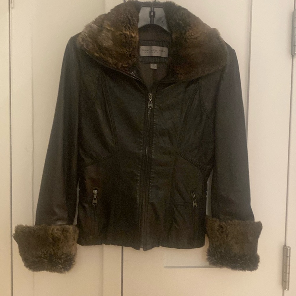 Marc New York Andrew Marc Genuine Leather & Fur Trim Jacket